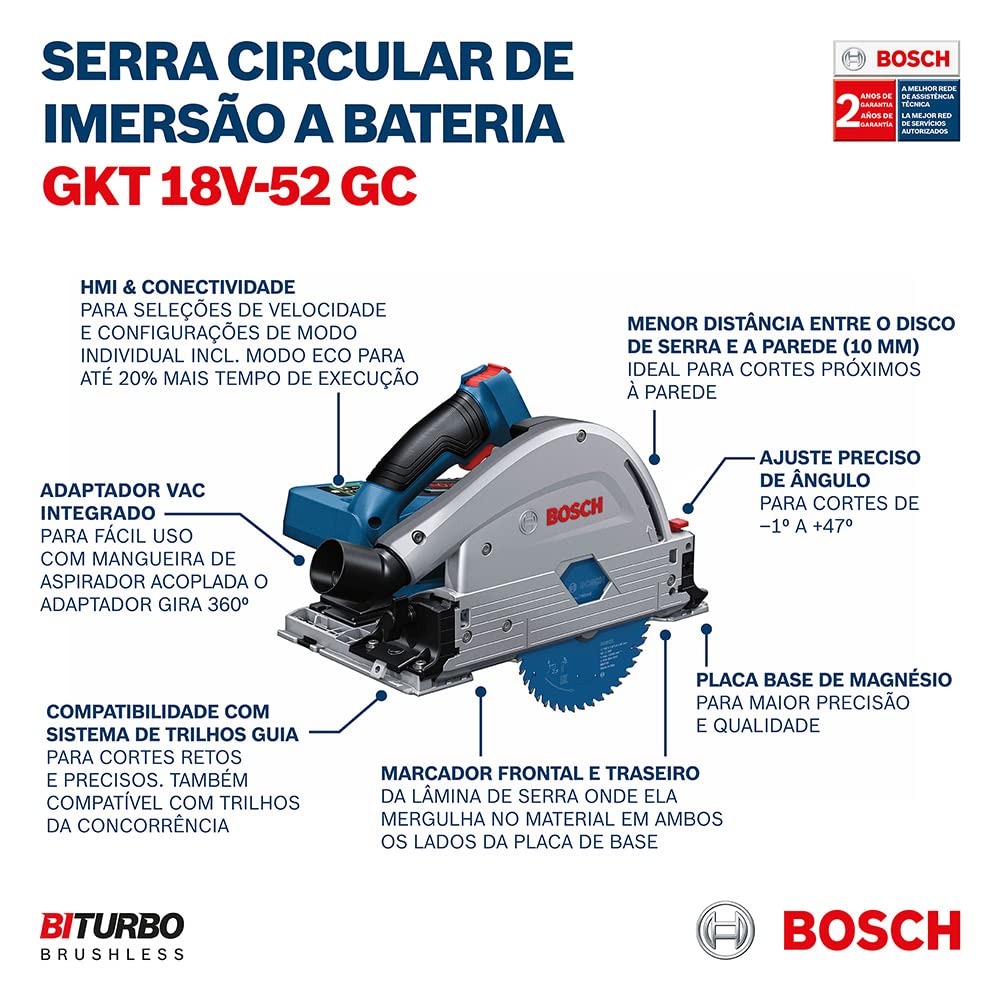 Bosch Professional BITURBO GKT 18V-52 GC Cordless Plunge Circular Saw (Adjustable Speed Levels, incl. connectivity Module, excl. Batteries and Charger, in L-BOXX 238)