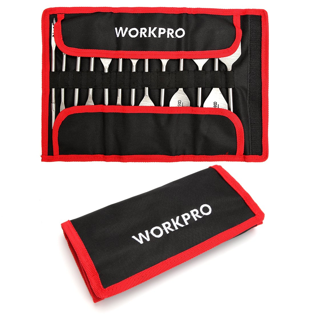 WORKPRO 13-Piece Spade Drill Bit Set in SAE, Paddle Flat Bits for Woodworking,Nylon Storage Pouch Included