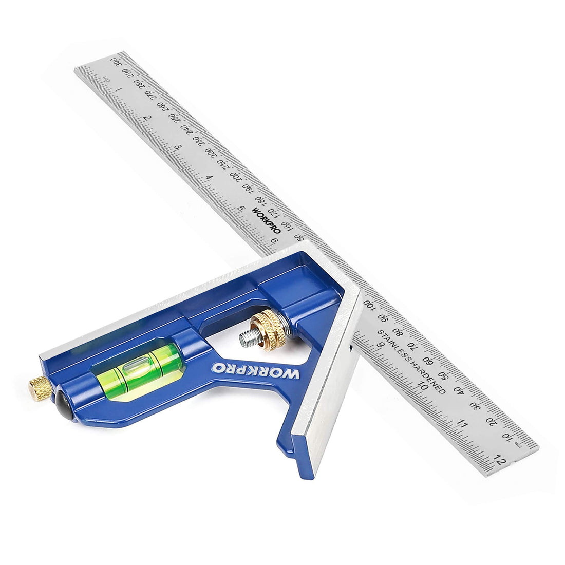 WORKPRO Combination Square 300mm/12Inch, Engineers Set Square, Stainless Steel Angle Ruler, Adjustable Carpentry Square 45/90 Degree with Bubble Level, Measuring Tool for Engineer Carpenter