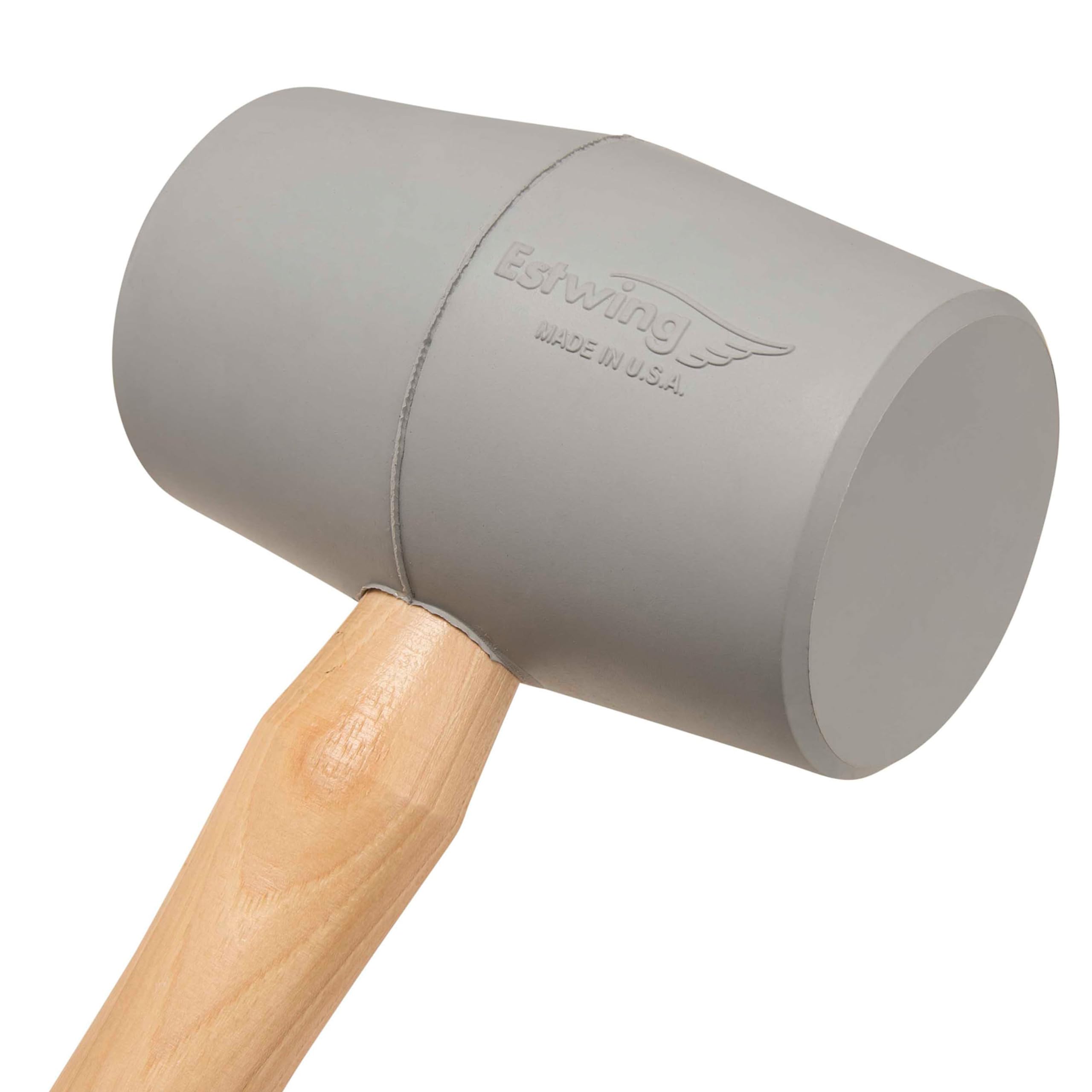 Estwing DH-18N Deadhead Bounce Resistant Gray Rubber Mallet with Hickory Handle and Soft Face, 18-Ounce