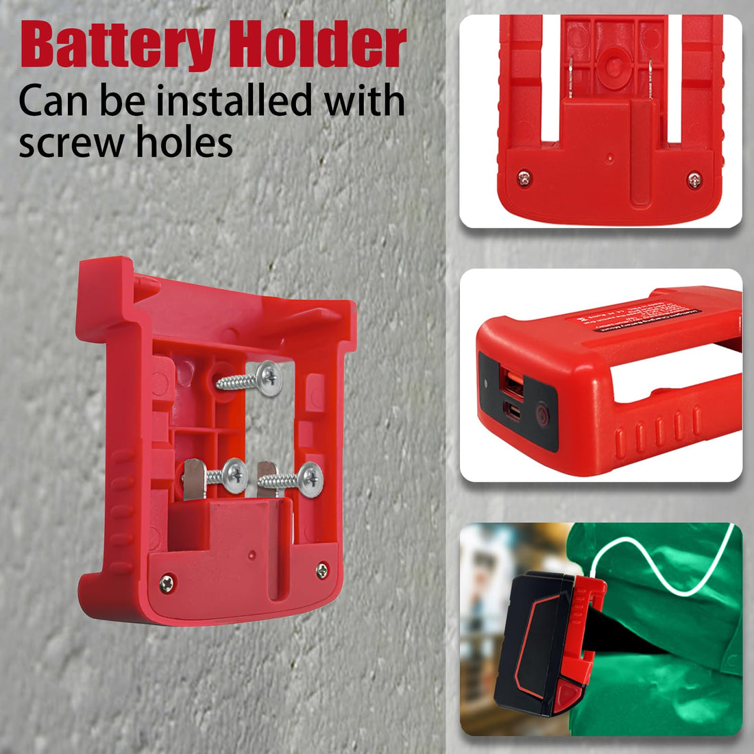 USB Power Tool Battery Chargers for Milwaukee M18 18V Battery ，USB Charger Adapter with USB-A&USB-C 2.1A Fast Charge Ports