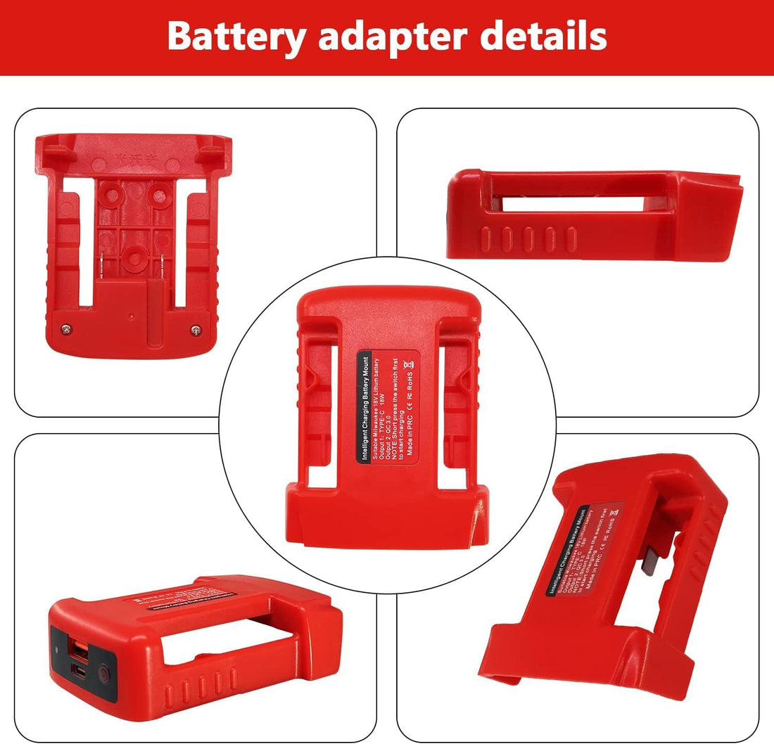 USB Power Tool Battery Chargers for Milwaukee M18 18V Battery ，USB Charger Adapter with USB-A&USB-C 2.1A Fast Charge Ports