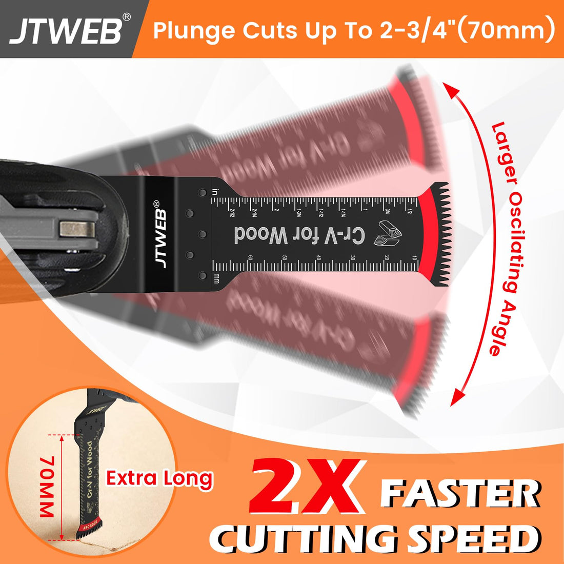 JTWEB Japanese Tooth Oscillating Tool Blade Wood, 10PCS Arc-Shaped Edge Extra Long Reach Oscillating Saw Blades, Multitool Blades Clean Cut for Wood, Plastic, Multi Tool Blades Kits for Dewalt