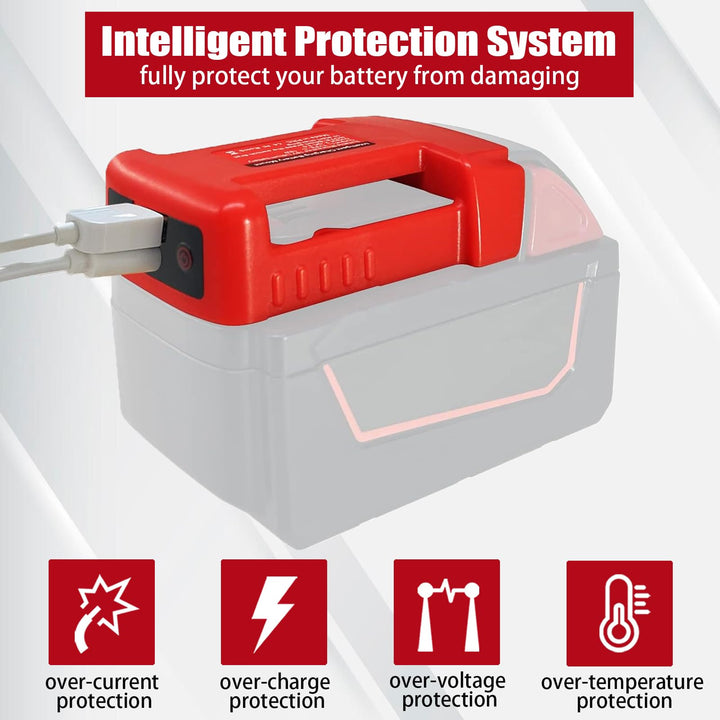 USB Power Tool Battery Chargers for Milwaukee M18 18V Battery ，USB Charger Adapter with USB-A&USB-C 2.1A Fast Charge Ports