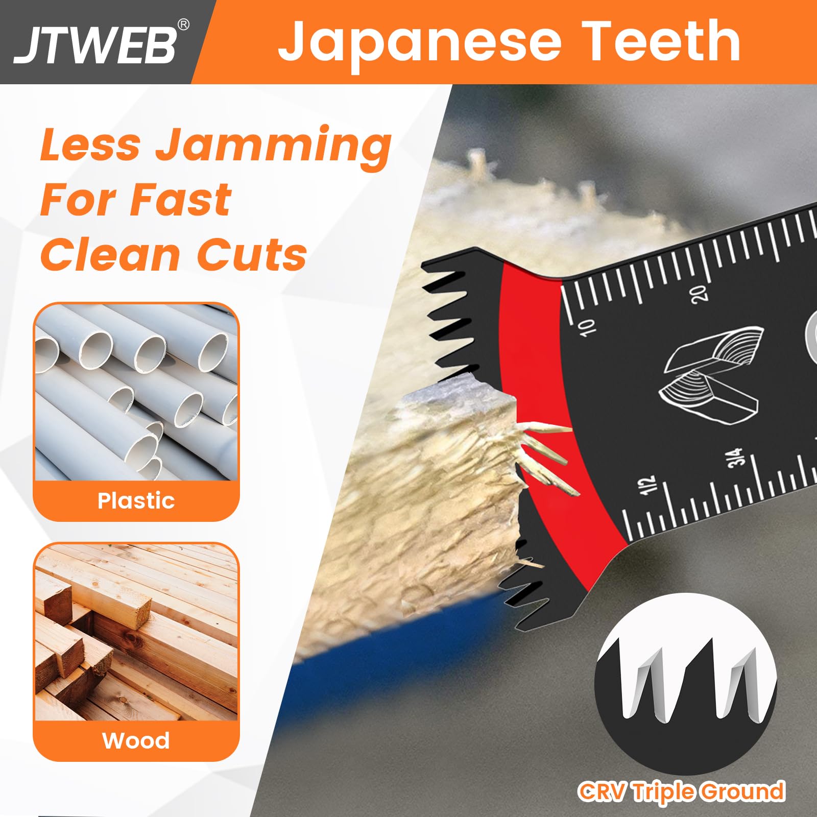 JTWEB Japanese Tooth Oscillating Tool Blade Wood, 10PCS Arc-Shaped Edge Extra Long Reach Oscillating Saw Blades, Multitool Blades Clean Cut for Wood, Plastic, Multi Tool Blades Kits for Dewalt