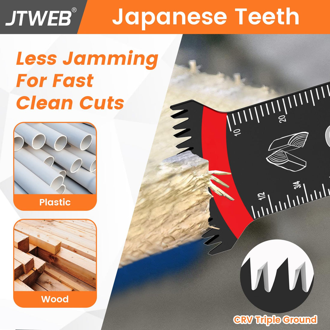 JTWEB Japanese Tooth Oscillating Tool Blade Wood, 10PCS Arc-Shaped Edge Extra Long Reach Oscillating Saw Blades, Multitool Blades Clean Cut for Wood, Plastic, Multi Tool Blades Kits for Dewalt