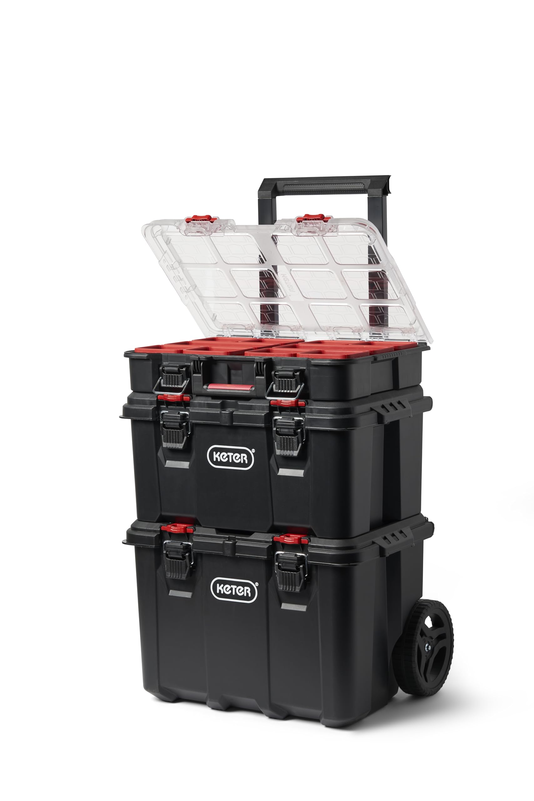 Keter Stack-n-Roll Mobile Tool Storage and Organization, 3 Piece Resin Modular Toolbox System