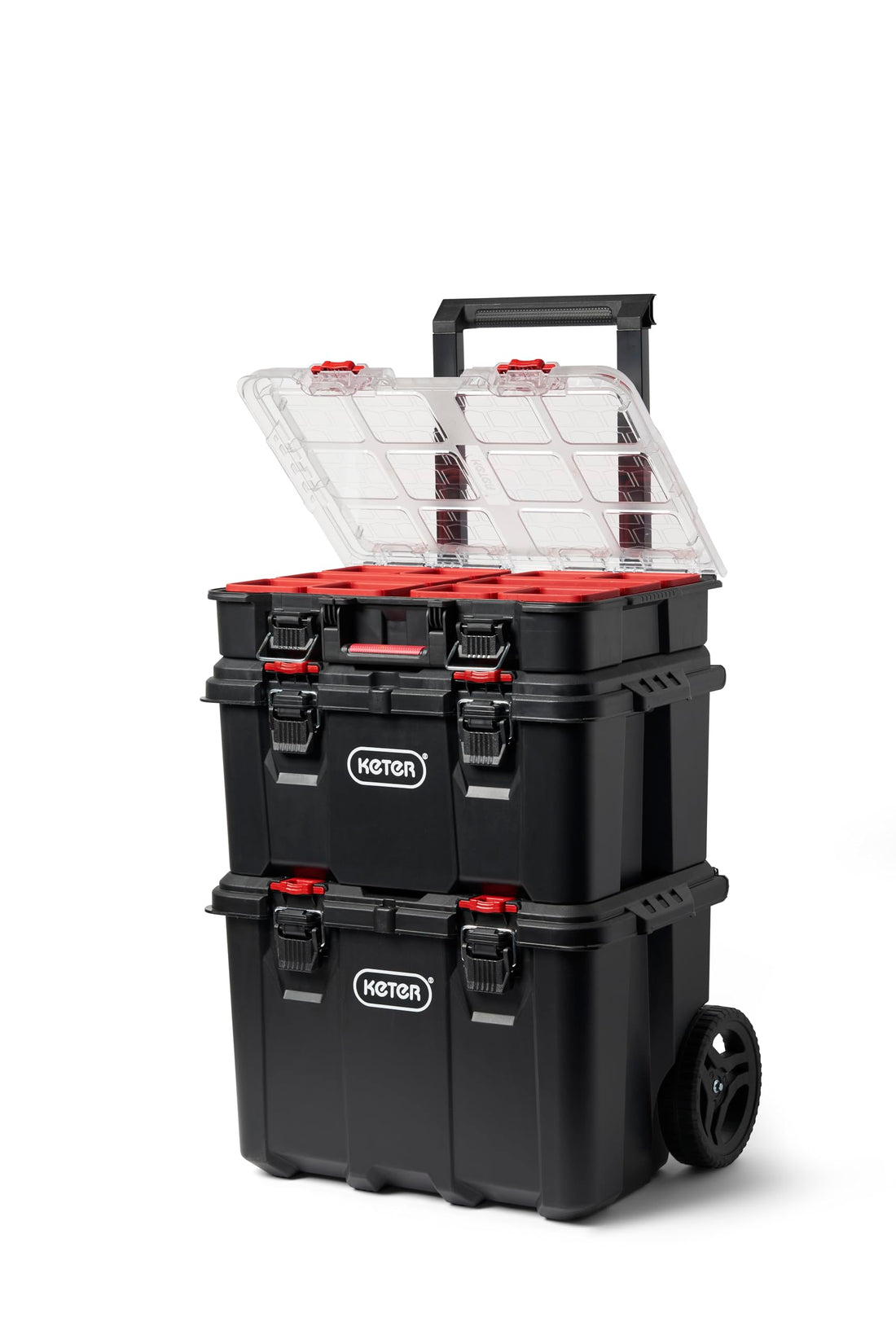 Keter Stack-n-Roll Mobile Tool Storage and Organization, 3 Piece Resin Modular Toolbox System