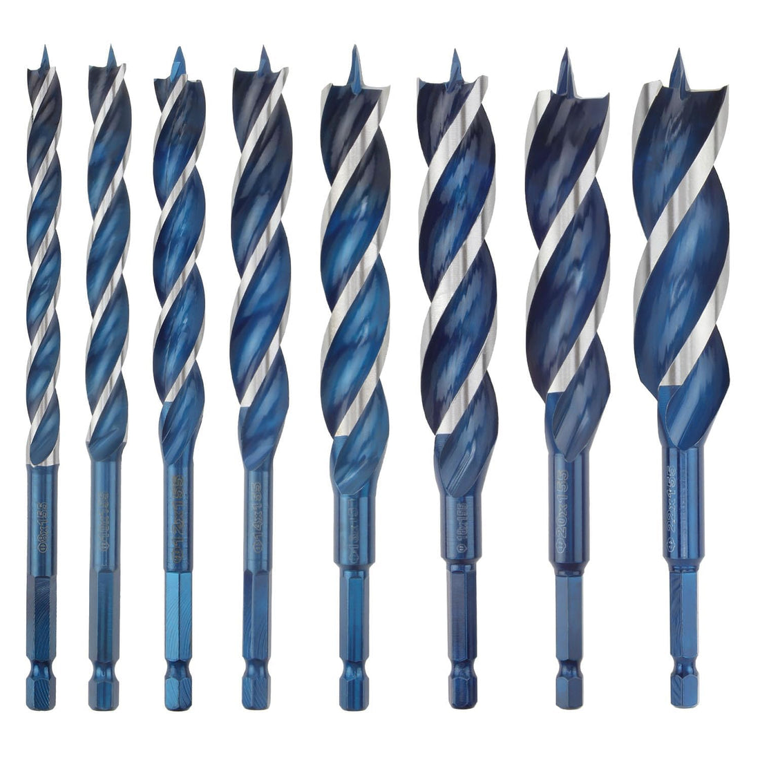 YUENTOEN 8Pcs Auger Drill Bit for Wood, 8-22mm Woodworking Spiral Drill Bit, 3 Flute Impact Wood Drill Bit with 6.35mm Hex Shank Quick Change for Hardwood and softwood, Plastic