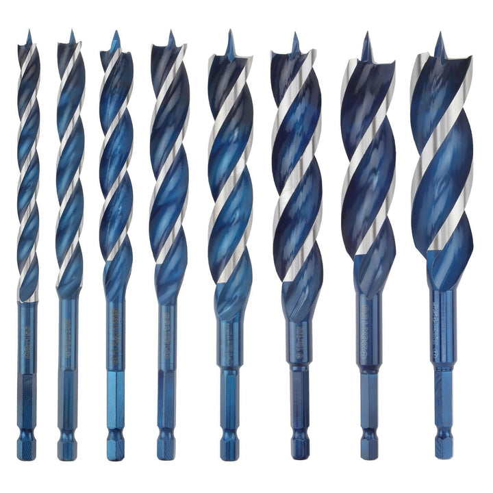 YUENTOEN 8Pcs Auger Drill Bit for Wood, 8-22mm Woodworking Spiral Drill Bit, 3 Flute Impact Wood Drill Bit with 6.35mm Hex Shank Quick Change for Hardwood and softwood, Plastic