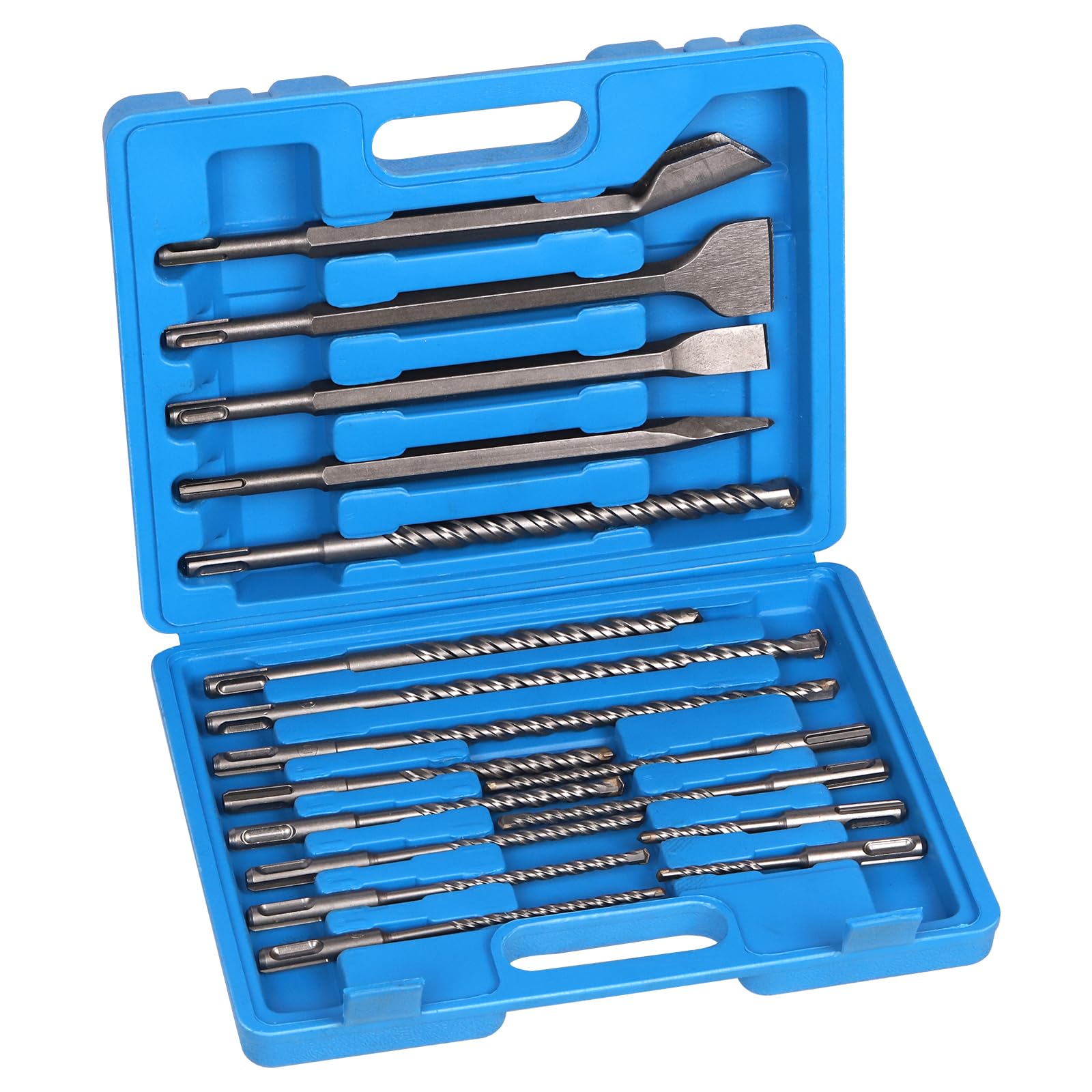 Rustark 17Pcs SDS Plus Drill Bits and Chisel Set with Storage Case, Rotary Hammer Drill Bits SDS Plus Concrete Drill Bits Masonry Bits and Chisels for Stone, Brick, Concrete with Storage Case