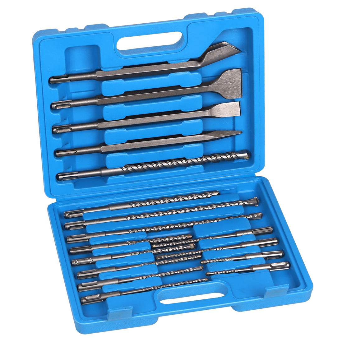 Rustark 17Pcs SDS Plus Drill Bits and Chisel Set with Storage Case, Rotary Hammer Drill Bits SDS Plus Concrete Drill Bits Masonry Bits and Chisels for Stone, Brick, Concrete with Storage Case