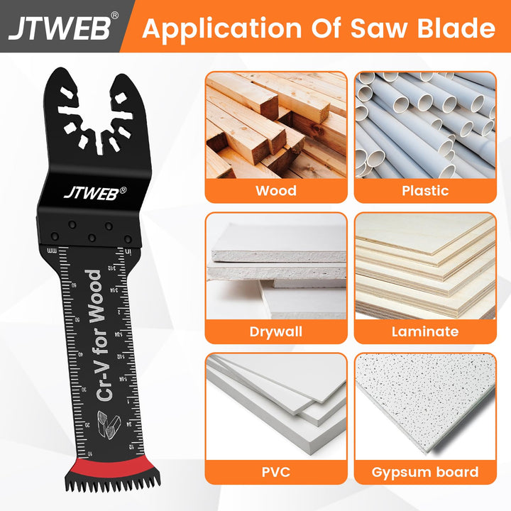 JTWEB Japanese Tooth Oscillating Tool Blade Wood, 10PCS Arc-Shaped Edge Extra Long Reach Oscillating Saw Blades, Multitool Blades Clean Cut for Wood, Plastic, Multi Tool Blades Kits for Dewalt