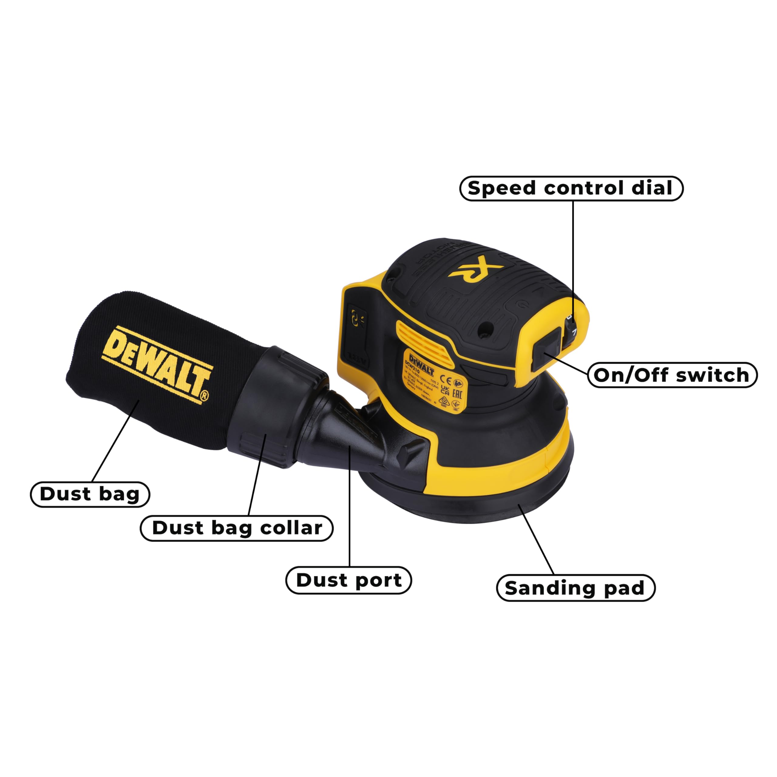 DeWalt 18V XR Brushless Random Orbital Sander, 125 mm Pad Size