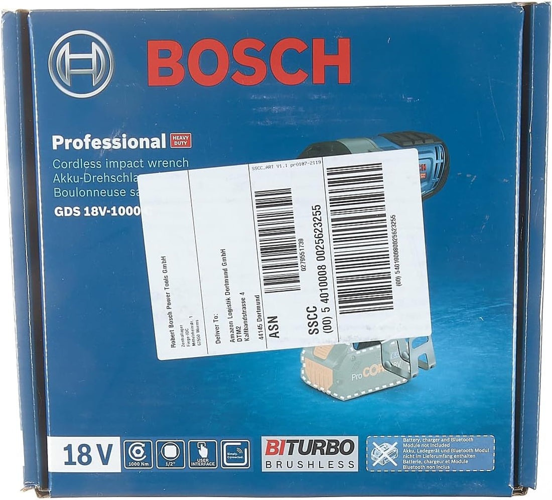 Bosch Professional BITURBO GDS 18V-1000 C cordless impact driver (1000 Nm tightening torque, 1600 Nm breakaway torque, excl. rechargeable batteries and charger, in cardboard box)