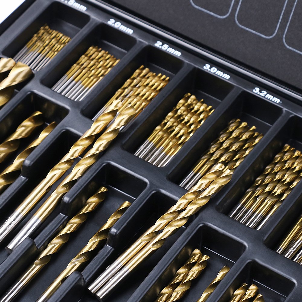 Horusdy 99-Pieces Titanium Drill Bit Set, HSS 1.5mm - 10mm Size, High Speed Twist Drilling Bits Kit for Metal, Plastic, Copper and Wood