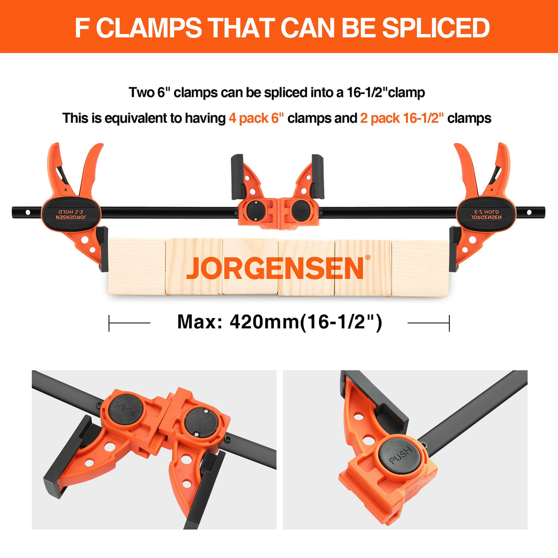 Jorgensen 6" Spreader/Bar Clamp Set, 4-pack,One-Hand Light Duty