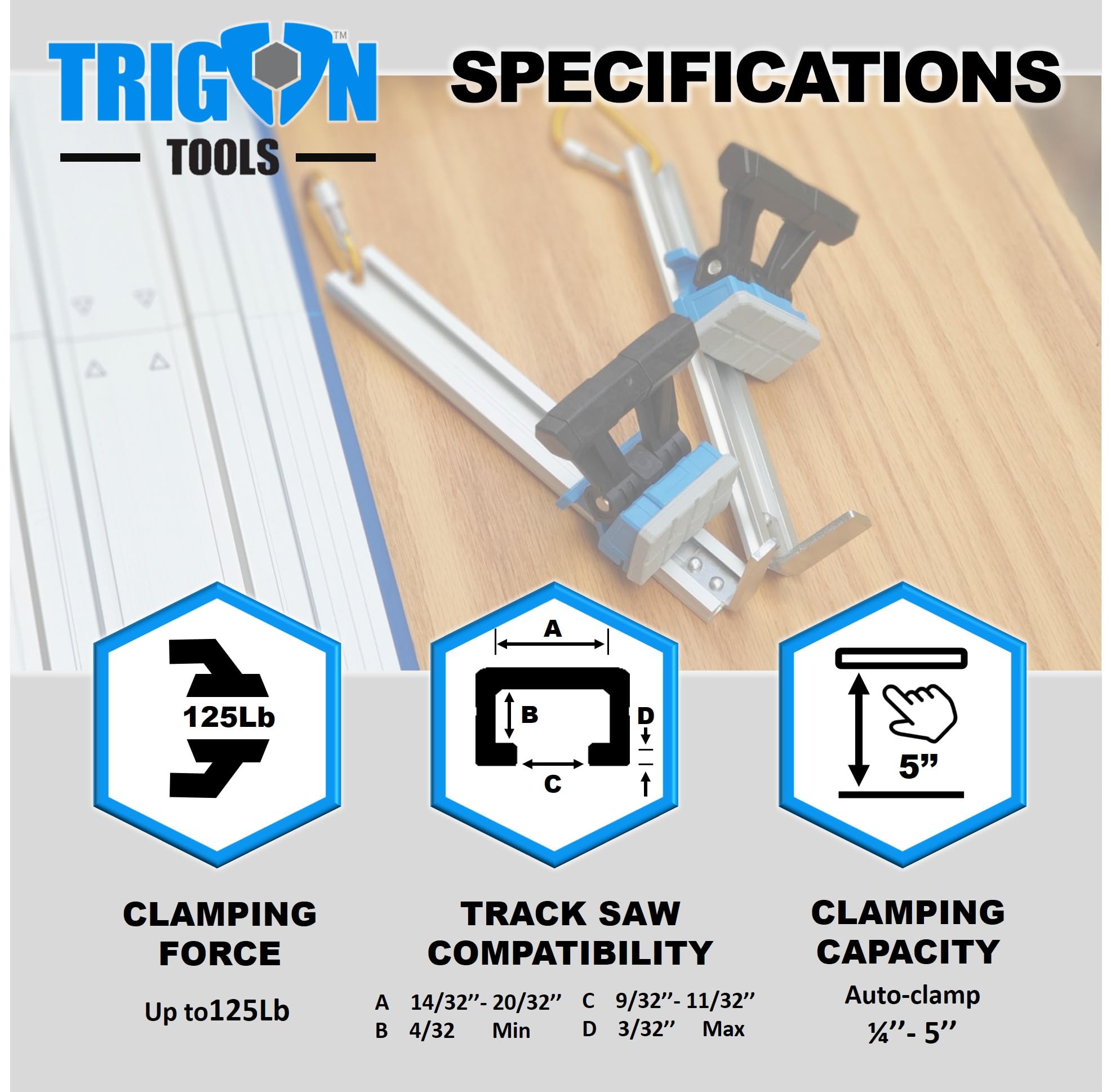 Quick Release Track Saw Clamp, Clamps for Circular Saw Guide Rail System, Track Clamps for - Plunge Saw, Track Saw Guide, Tracksaw Track Extension, Woodworking Track Clamps, Tracksaw Accessories | 2PK