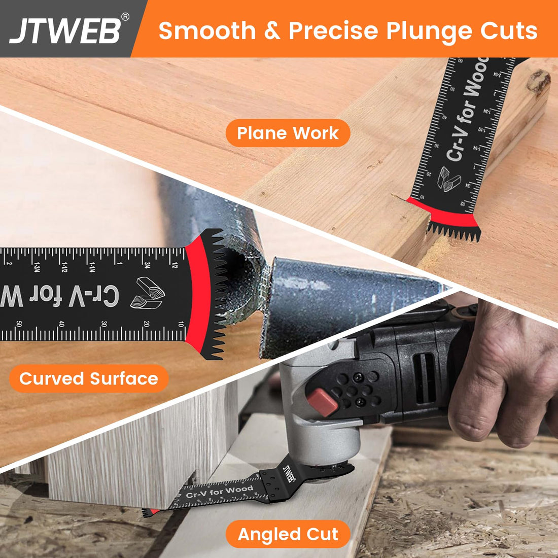 JTWEB Japanese Tooth Oscillating Tool Blade Wood, 10PCS Arc-Shaped Edge Extra Long Reach Oscillating Saw Blades, Multitool Blades Clean Cut for Wood, Plastic, Multi Tool Blades Kits for Dewalt