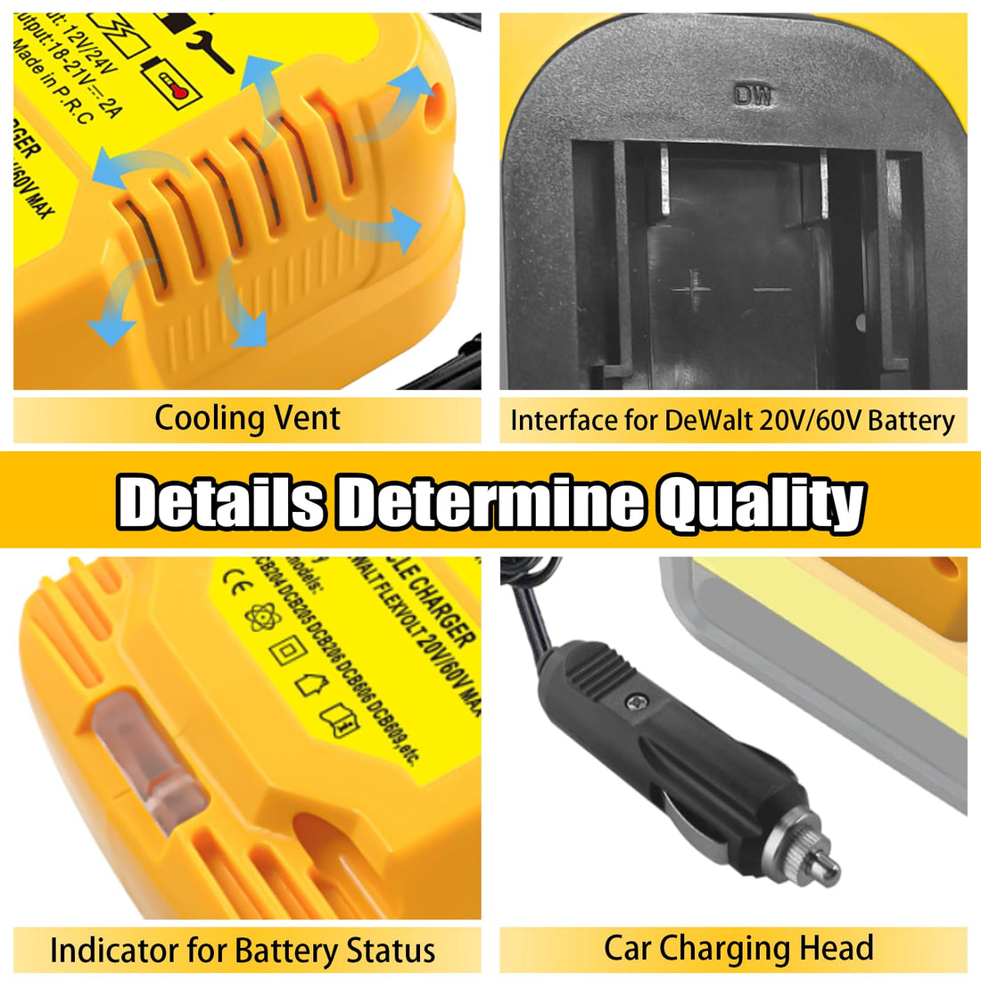 EID Mini Charger Fit for Dewalt 18V XJ XR Battery Li-ion, Vehicle Charger Charging for 18V/20V/60V Cordless Power Tools Battery (Not for 12V)