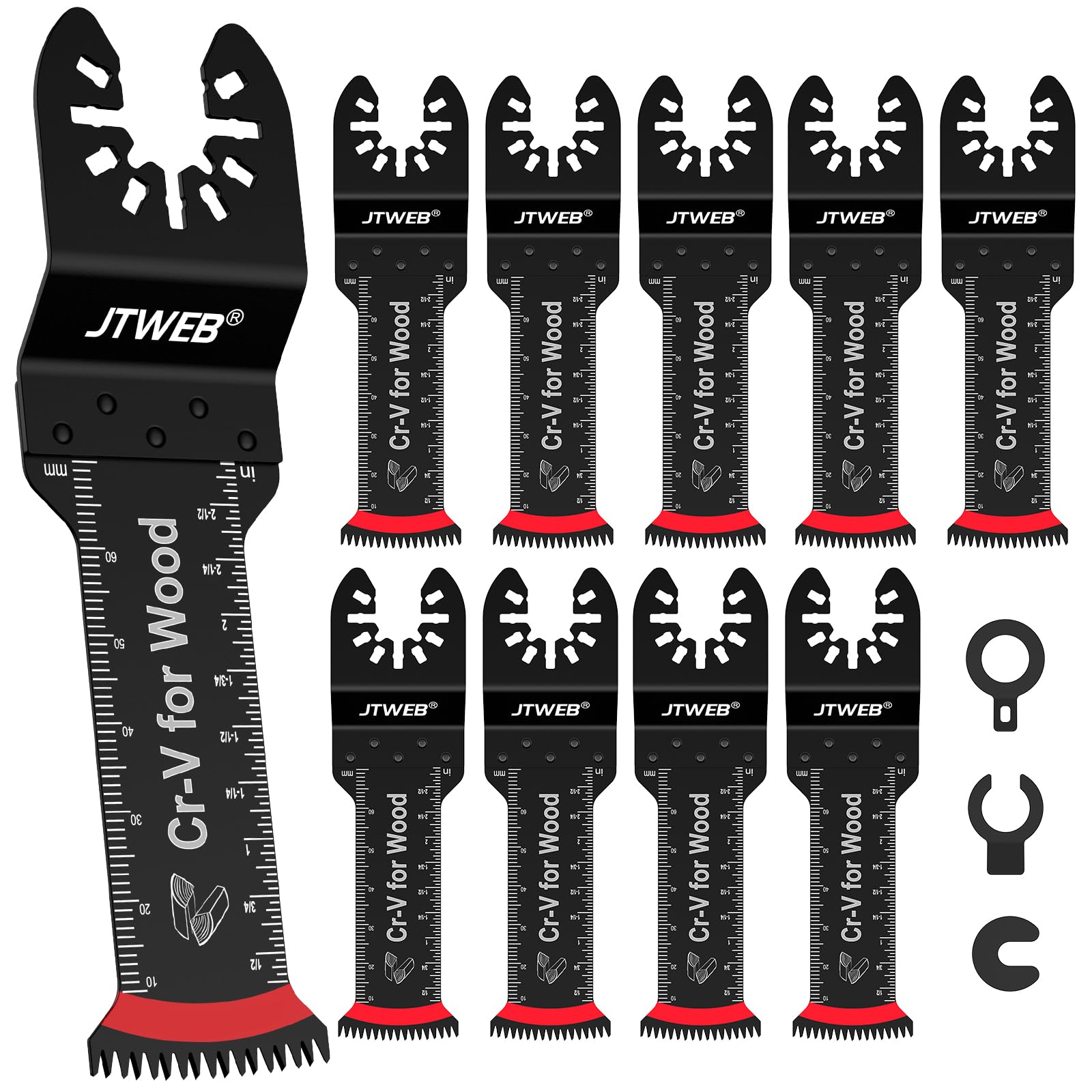 JTWEB Japanese Tooth Oscillating Tool Blade Wood, 10PCS Arc-Shaped Edge Extra Long Reach Oscillating Saw Blades, Multitool Blades Clean Cut for Wood, Plastic, Multi Tool Blades Kits for Dewalt