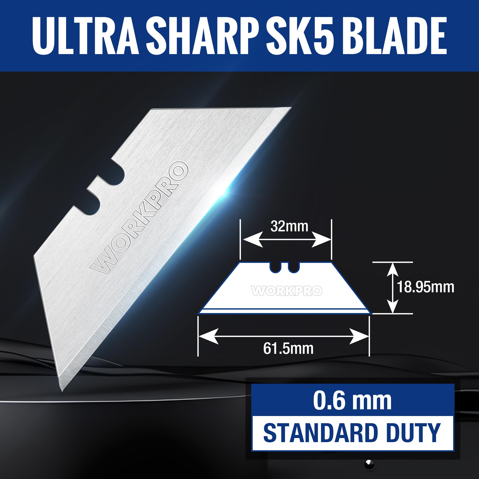 WORKPRO 100-pack SK5 Steel Utility Knife Blades with Dispenser