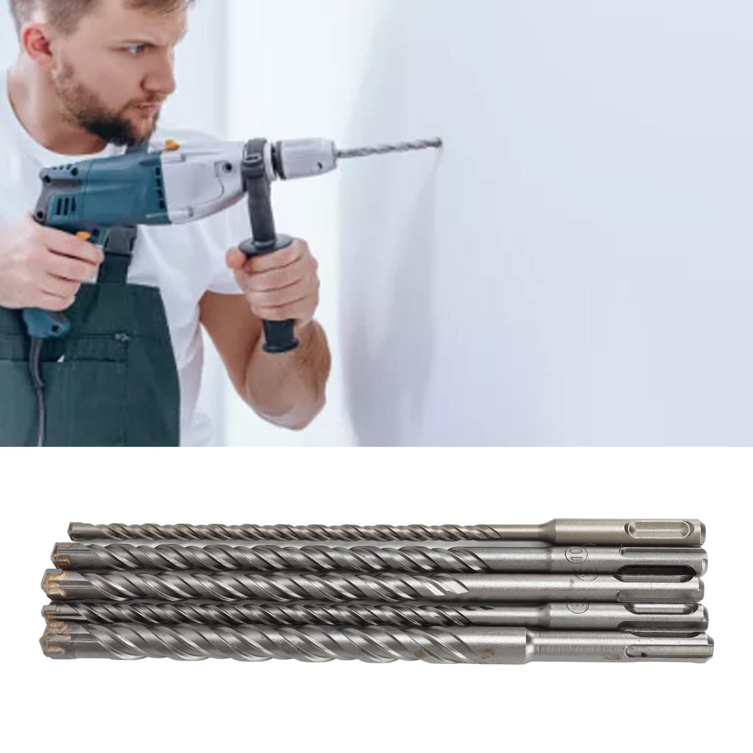 5 Pcs Masonry Drill Bit Set, 6mm 8mm 10mm 12mm 14mm Punch Diameter 210mm Length Cross Drill Bits for Electric Hammers
