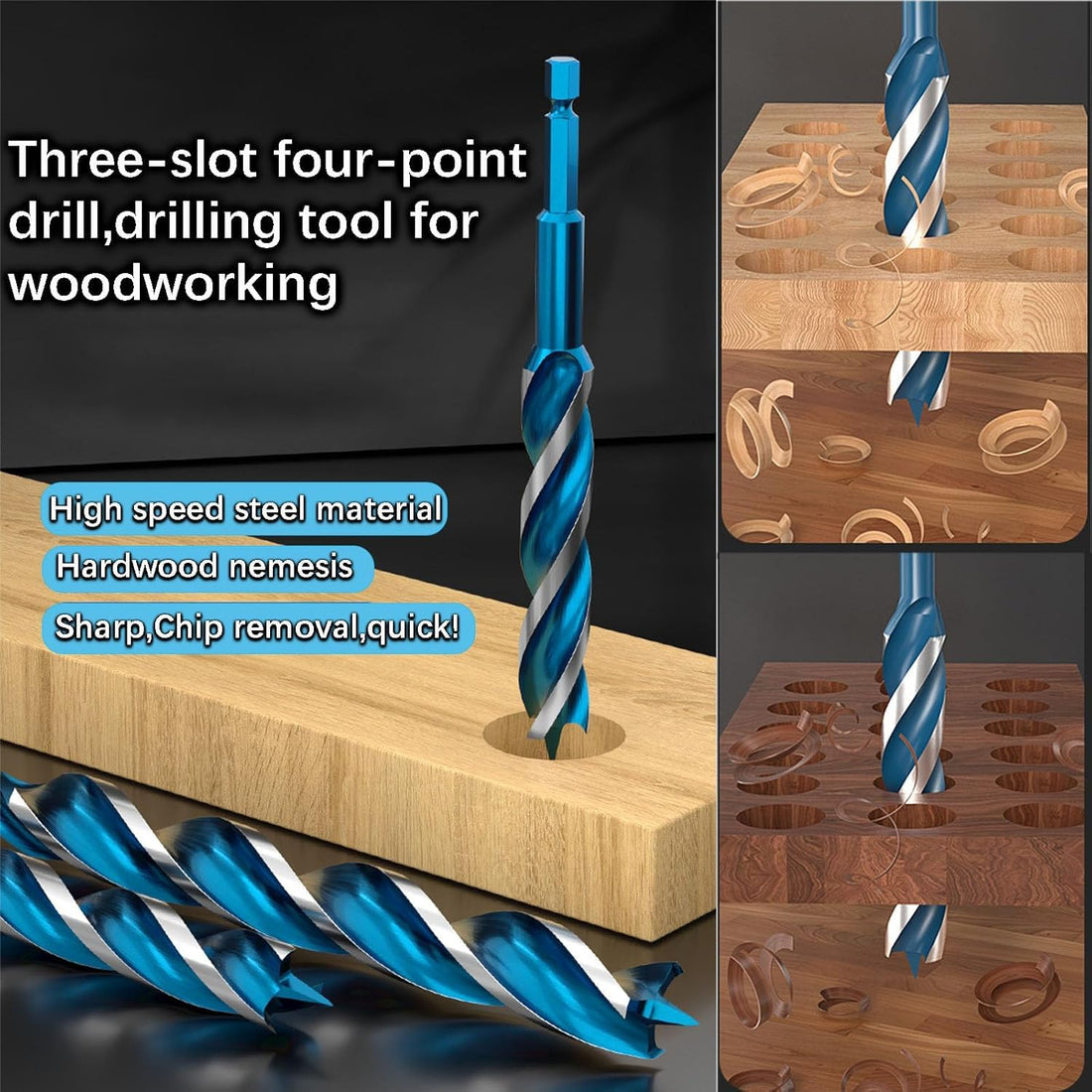 YUENTOEN 8Pcs Auger Drill Bit for Wood, 8-22mm Woodworking Spiral Drill Bit, 3 Flute Impact Wood Drill Bit with 6.35mm Hex Shank Quick Change for Hardwood and softwood, Plastic