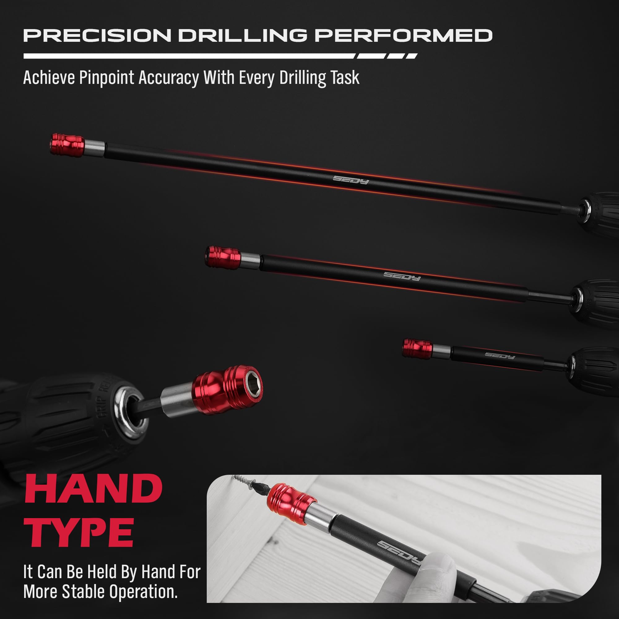 SEDY 5-Piece Magnetic Screwdriver Bit Holder Set, 1/4" Hex Shank Quick Release Extension Adapter | Super Straight Durable CR-V Steel | Universal Fit for Impact Driver Bits | 2", 4", 6", 12", 17" Long