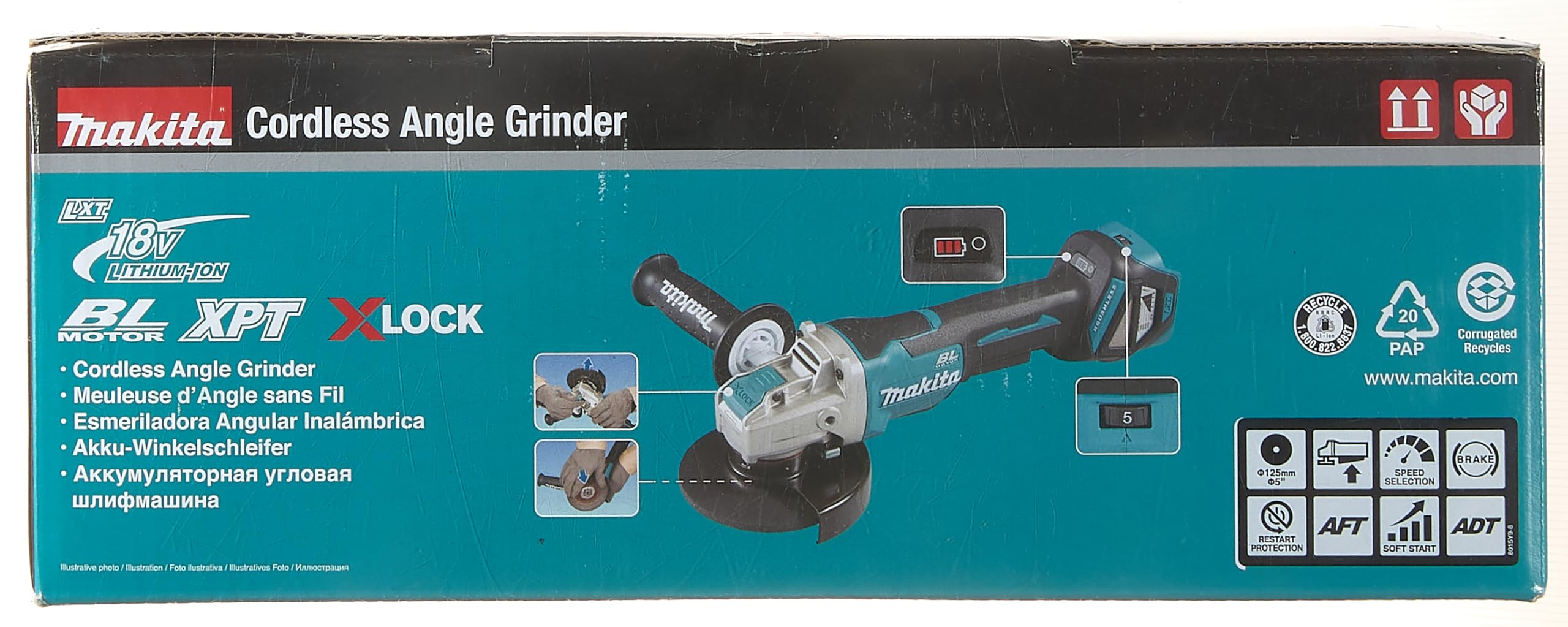 Makita DGA519Z 18V Brushless X-Lock Angle Grinder, 125 mm Size