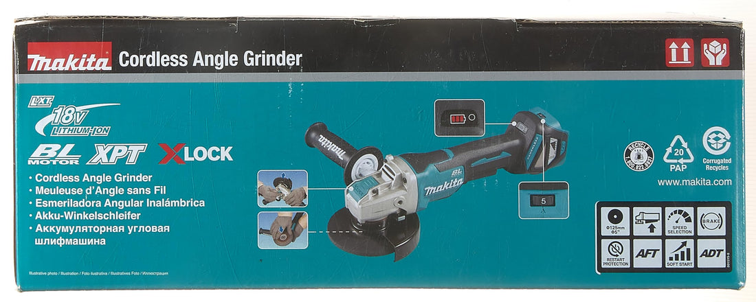 Makita DGA519Z 18V Brushless X-Lock Angle Grinder, 125 mm Size