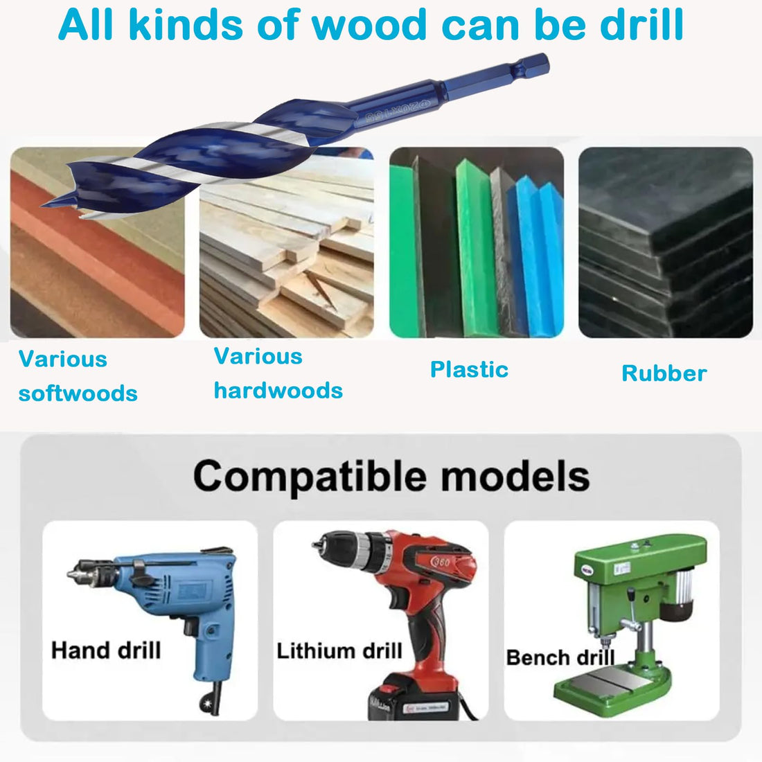 YUENTOEN 8Pcs Auger Drill Bit for Wood, 8-22mm Woodworking Spiral Drill Bit, 3 Flute Impact Wood Drill Bit with 6.35mm Hex Shank Quick Change for Hardwood and softwood, Plastic