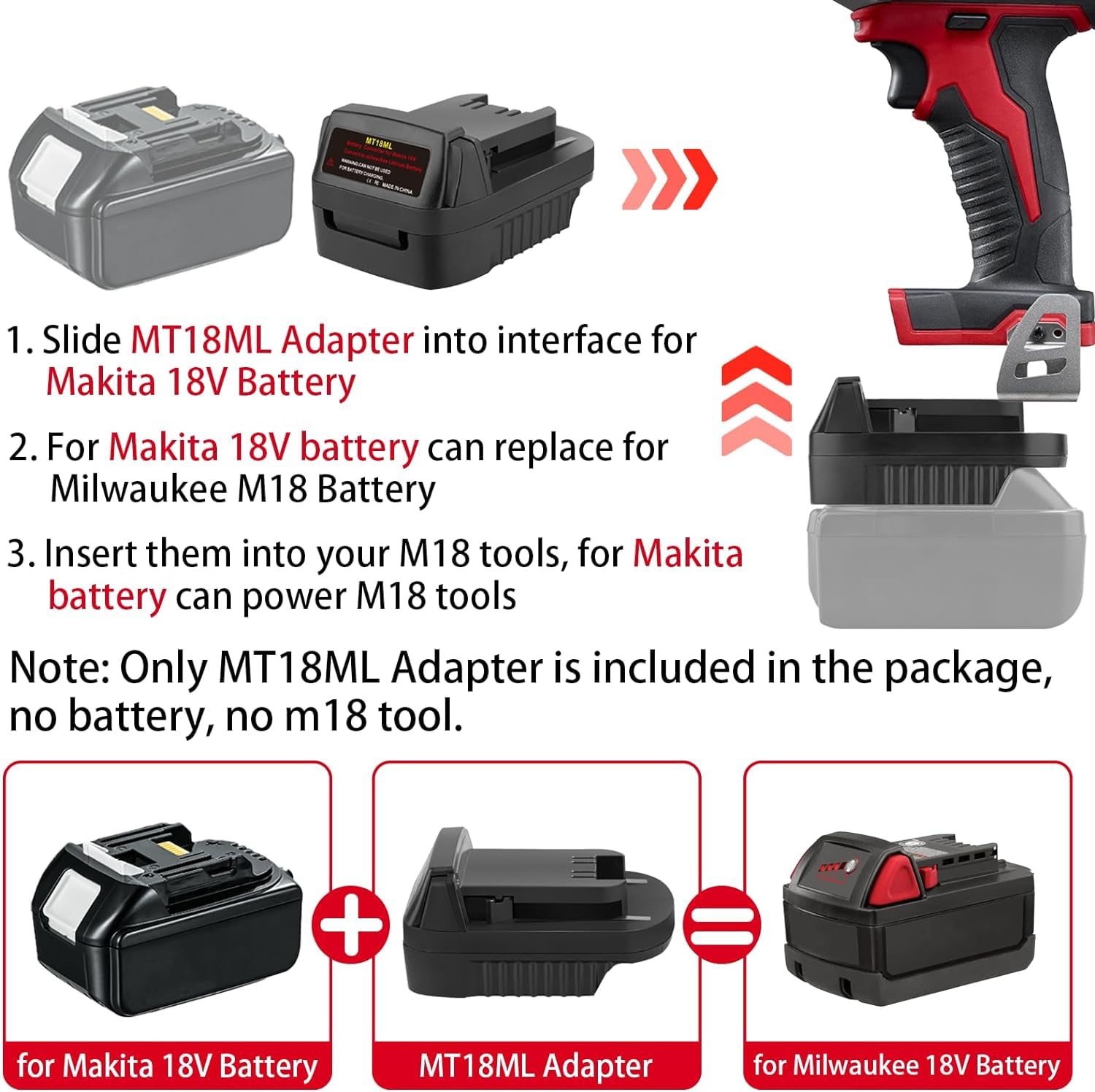 MT18ML Battery Adapter Compatible for Makita 18V Lithium-ion Battery Convert to Milwaukee M18 18V Lithium-ion Battery Compatible for Milwaukee 18V Cordless Power Tools