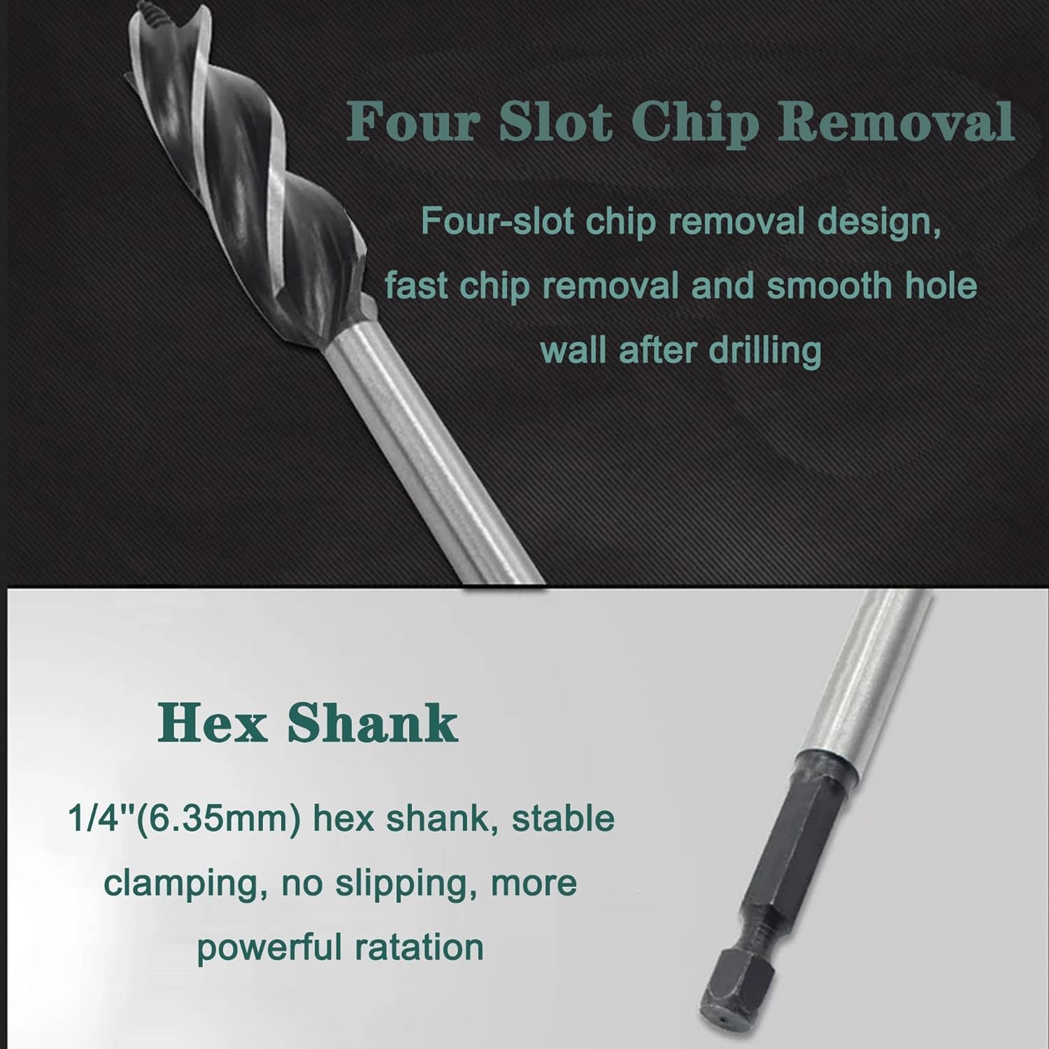 KEWAYO 8Pcs Auger Drill Bit Set Woodworking Drill Bit Set, 10-25mm Four-Slot Four-Edge Auger Drill Bit, Hex Shank Woodworking Drill Bit, for Softwood, Hardwood, Plastic