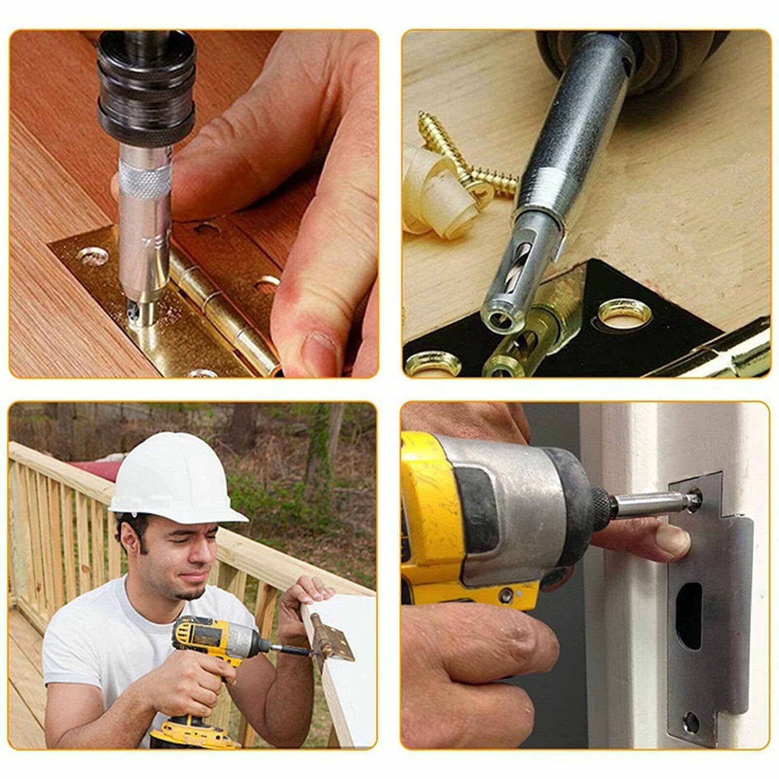 AIMALL 7-Piece Self-Centering Hinge Drill Bit Set – 1/4" Hex Shank for Woodworking, Cabinet Hinges, Door Handles, and Pilot Holes – High-Precision Positioning Tools