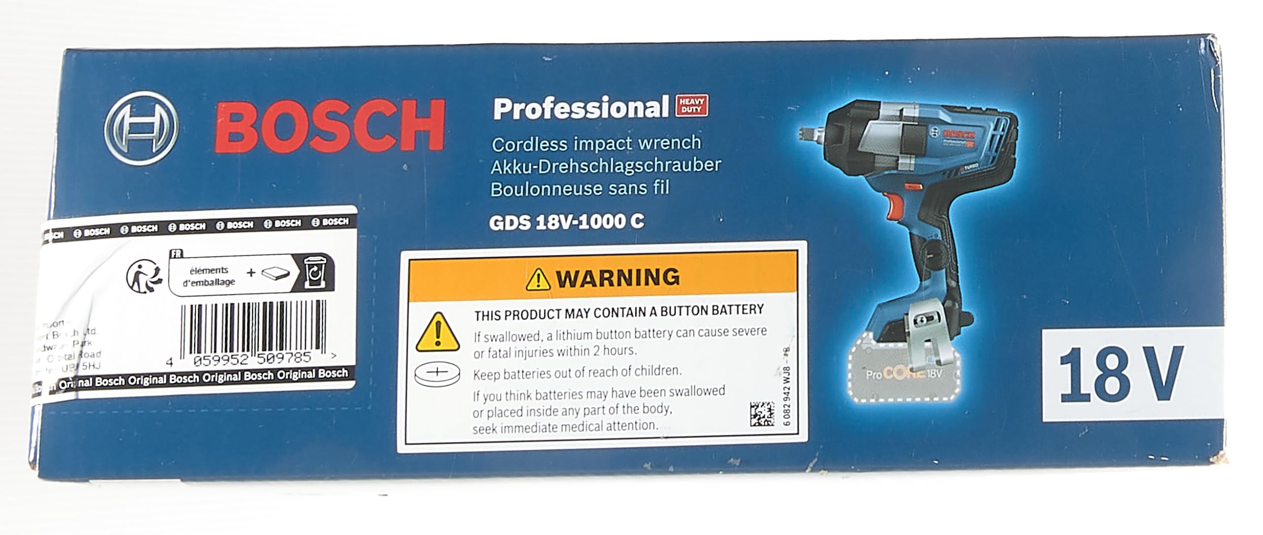 Bosch Professional BITURBO GDS 18V-1000 C cordless impact driver (1000 Nm tightening torque, 1600 Nm breakaway torque, excl. rechargeable batteries and charger, in cardboard box)