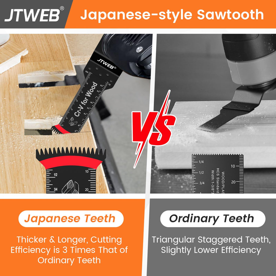 JTWEB Japanese Tooth Oscillating Tool Blade Wood, 10PCS Arc-Shaped Edge Extra Long Reach Oscillating Saw Blades, Multitool Blades Clean Cut for Wood, Plastic, Multi Tool Blades Kits for Dewalt