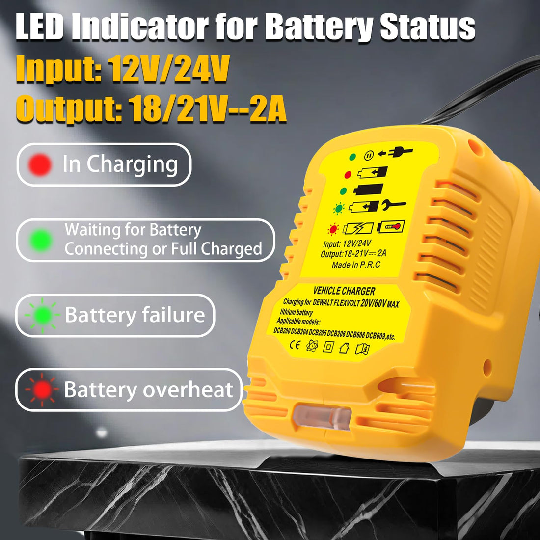 EID Mini Charger Fit for Dewalt 18V XJ XR Battery Li-ion, Vehicle Charger Charging for 18V/20V/60V Cordless Power Tools Battery (Not for 12V)