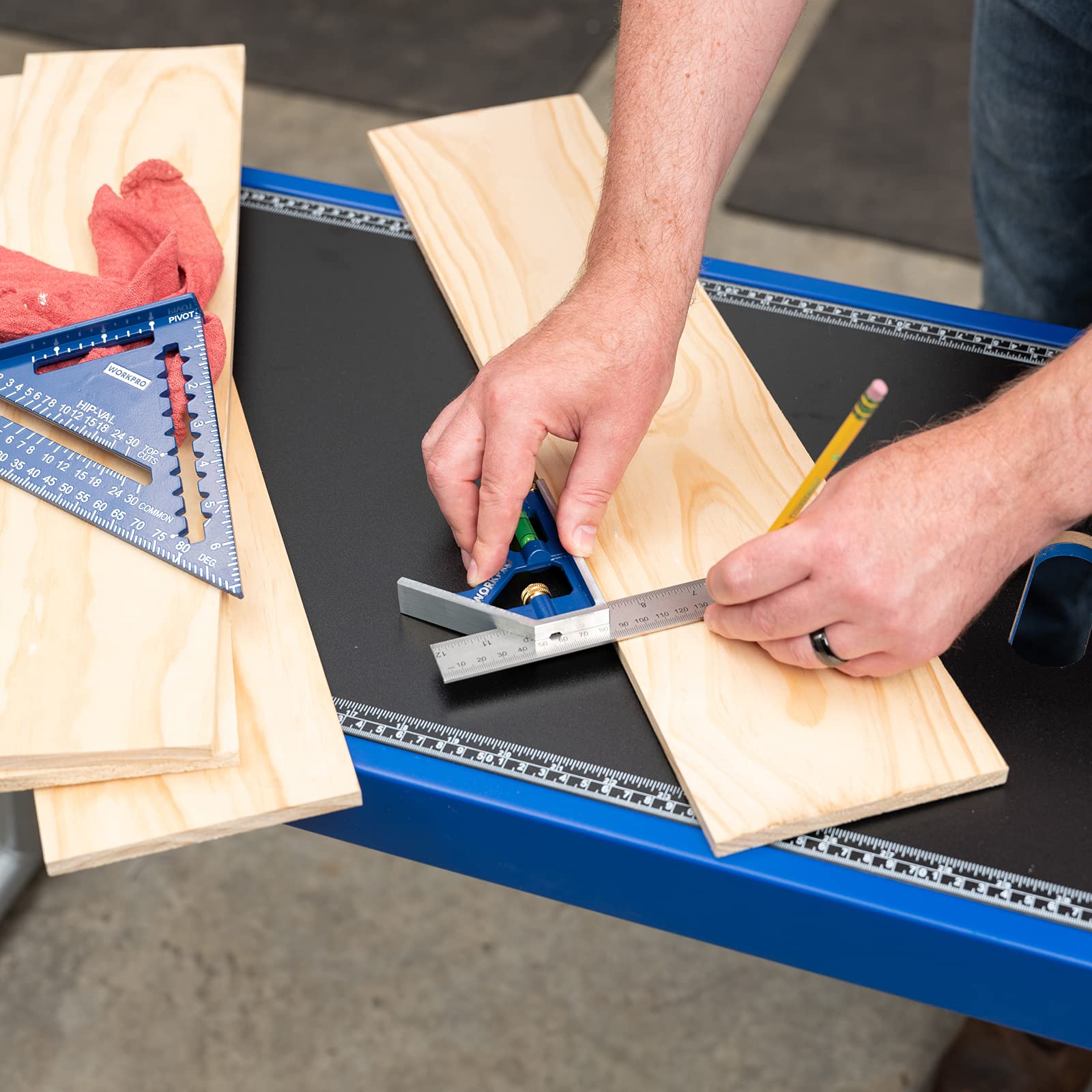 WORKPRO Rafter Square and Combination Square Tool Set, 18cm . Aluminium Alloy Die-Casting Carpenter Square and 30cm Zinc-Alloy Die-Casting Square Ruler Combo (Rafter Square Layout Tool)