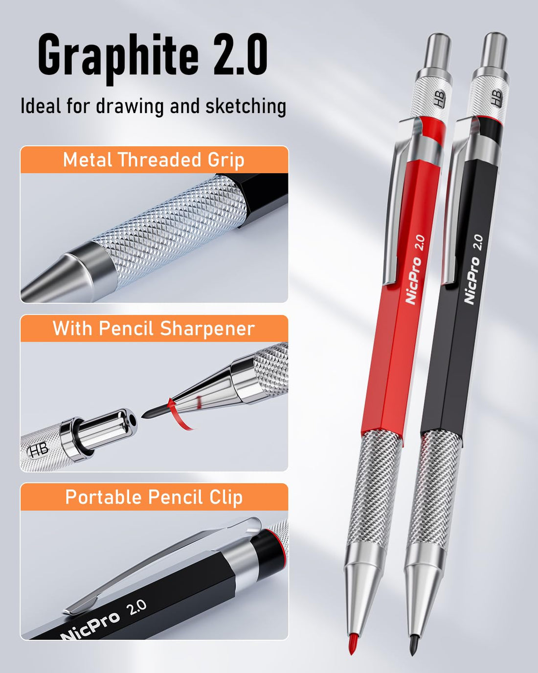 Nicpro 15 Pack Carpenter Pencil Set with Sharpener, Mechanical Carpenter Pencils with 40 Refill, Automatic Center Punch and Carbide Scribe Tool, Heavy Duty Construction Pencil for Architect-With Case