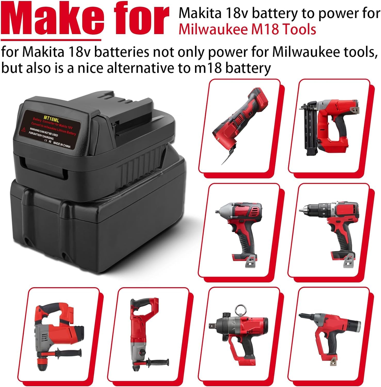 MT18ML Battery Adapter Compatible for Makita 18V Lithium-ion Battery Convert to Milwaukee M18 18V Lithium-ion Battery Compatible for Milwaukee 18V Cordless Power Tools