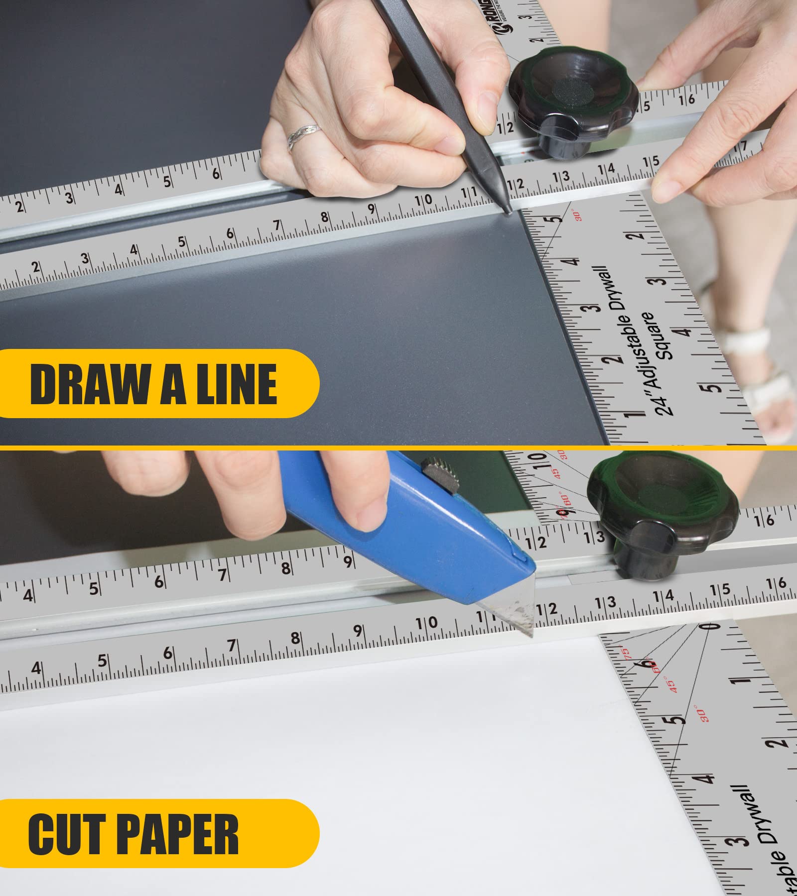RONGPRO 24 Inch Adjustable T-Square Measuring Tools Layout Tools Aluminum Drywall A-Square