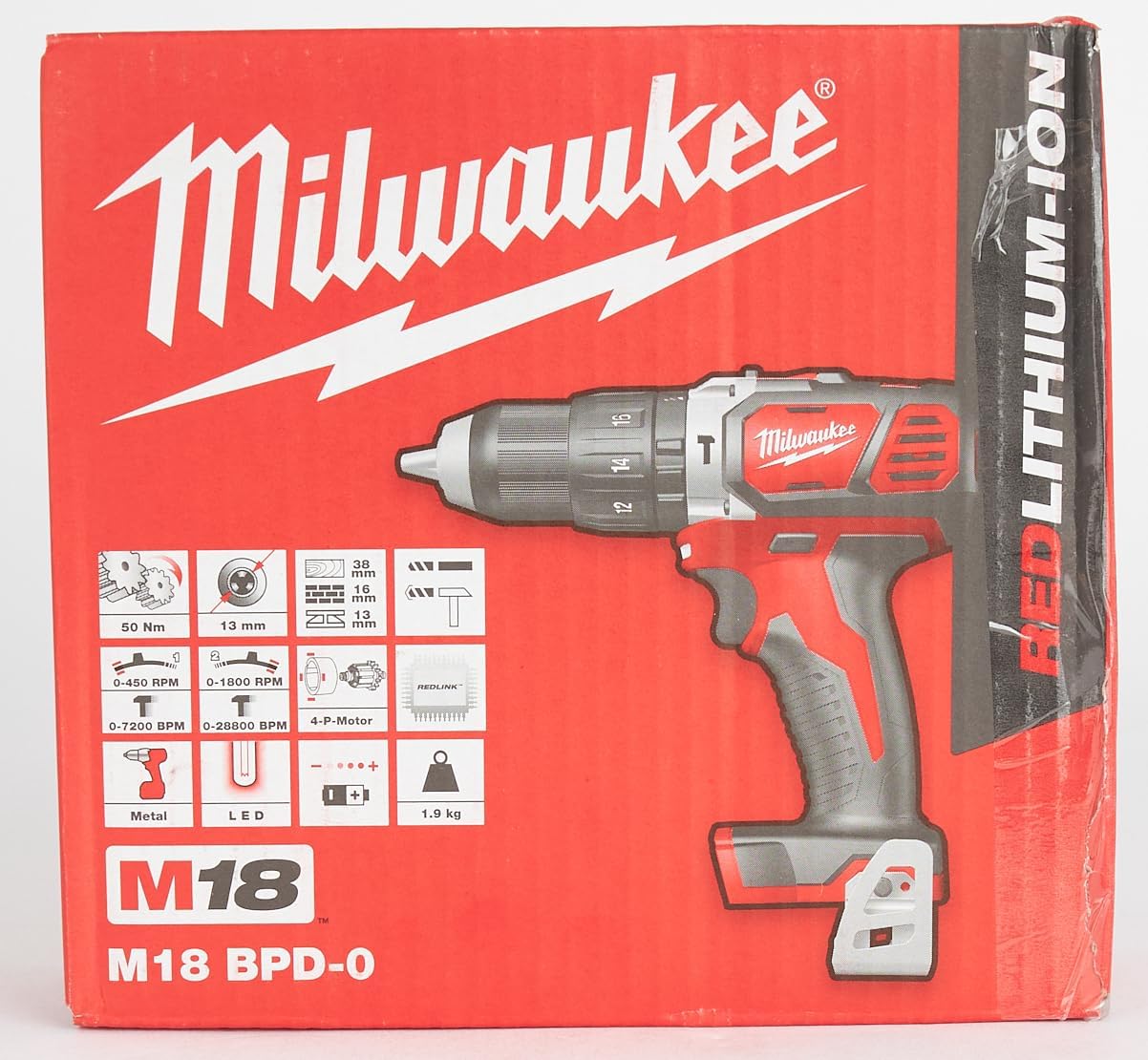 Milwaukee M18 BLPD2 18V Li-Ion M18 Heavy Duty Hammer Combi Drill - Body Only, Red