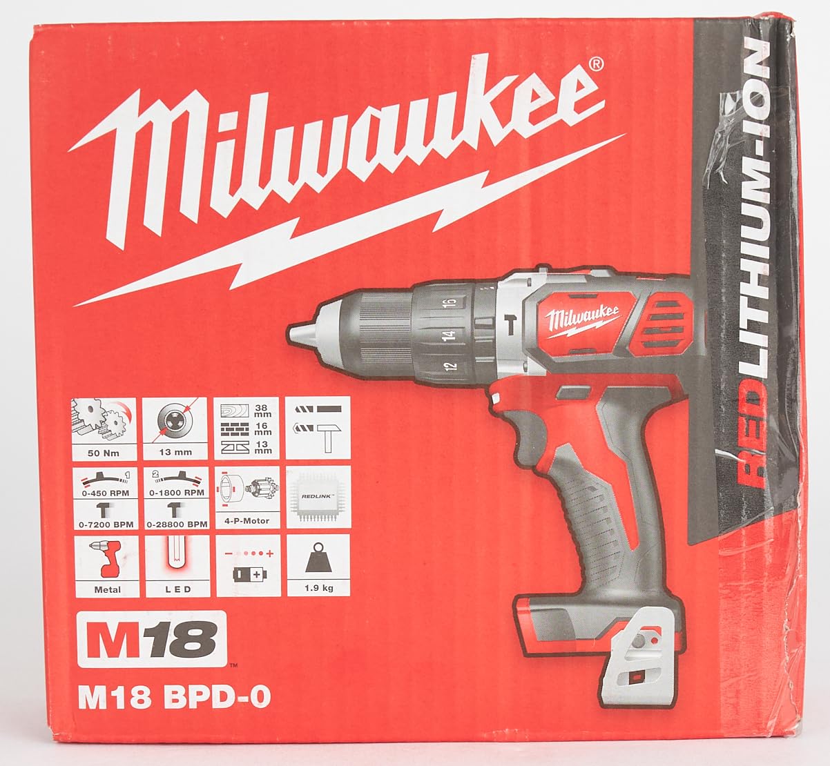 Milwaukee M18 BLPD2 18V Li-Ion M18 Heavy Duty Hammer Combi Drill - Body Only, Red