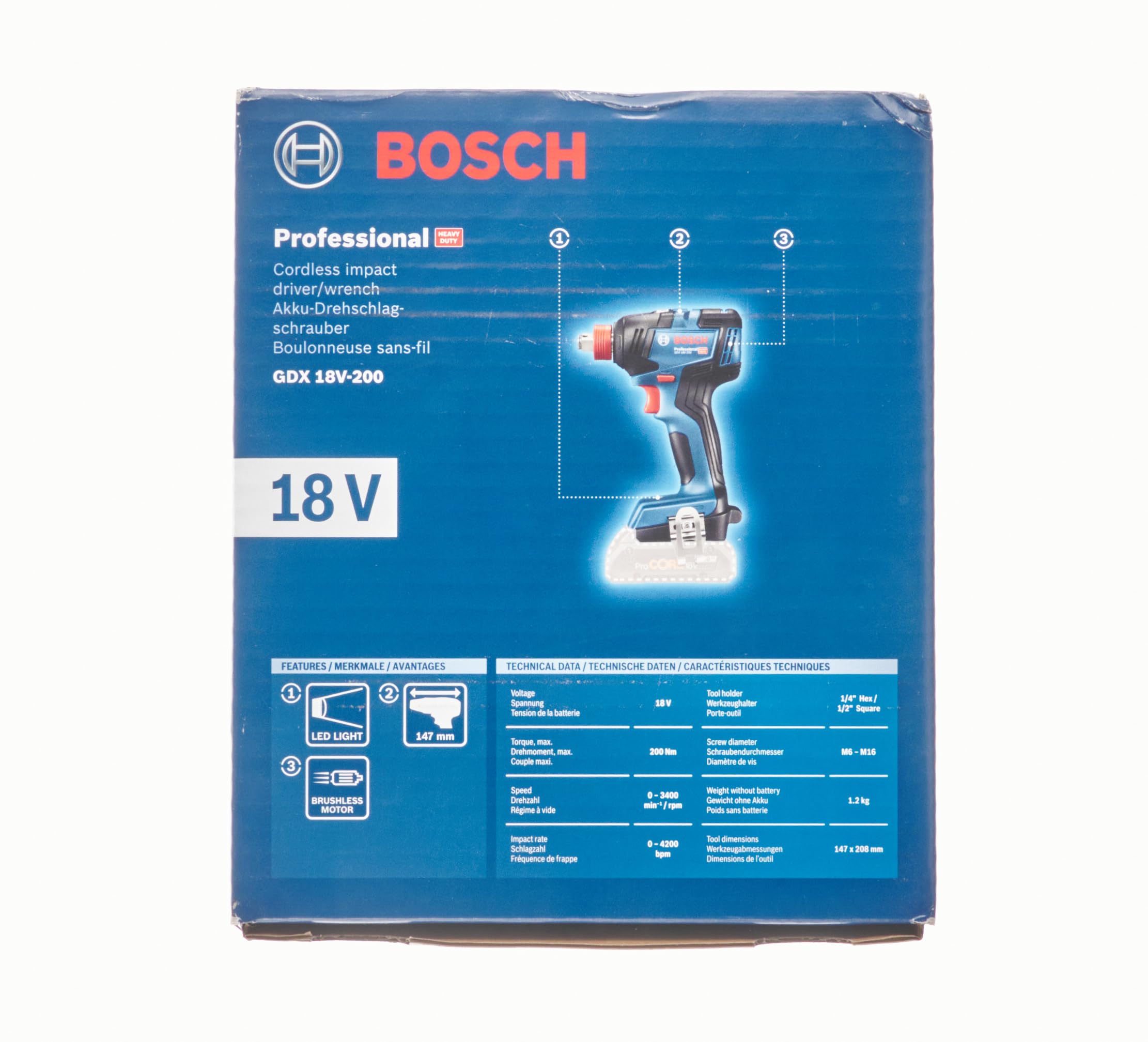 Bosch Professional 18V System Cordless Impact Driver GDX 18V-200 (max. Torque of 200 Nm, excluding Rechargeable Batteries and Charger, in Carton)