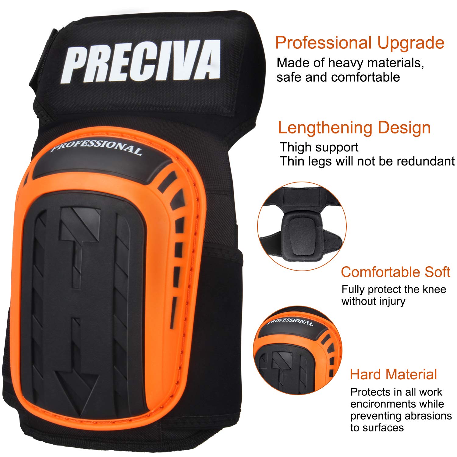 Knee Pads for Work, Preciva Construction Gel Knee Pads Tools, Heavy Duty Comfortable Anti-slip Foam Knee Pads for Cleaning Flooring and Garden, Strong Durable Straps, 1 Pair for Men, Women