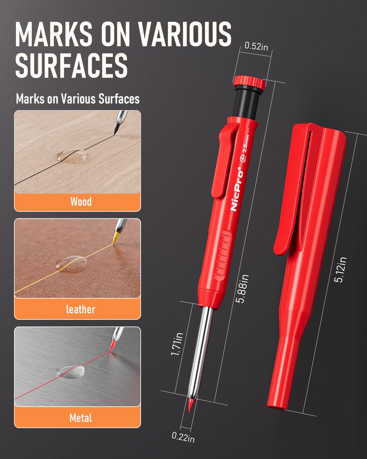 Nicpro 2Pack Carpenter Pencil with Sharpener, Mechanical Carpenter Pencils with 26 Refills (Red, Black, Yellow), Heavy Duty Construction Pencil, Woodworking Pencils for Architect