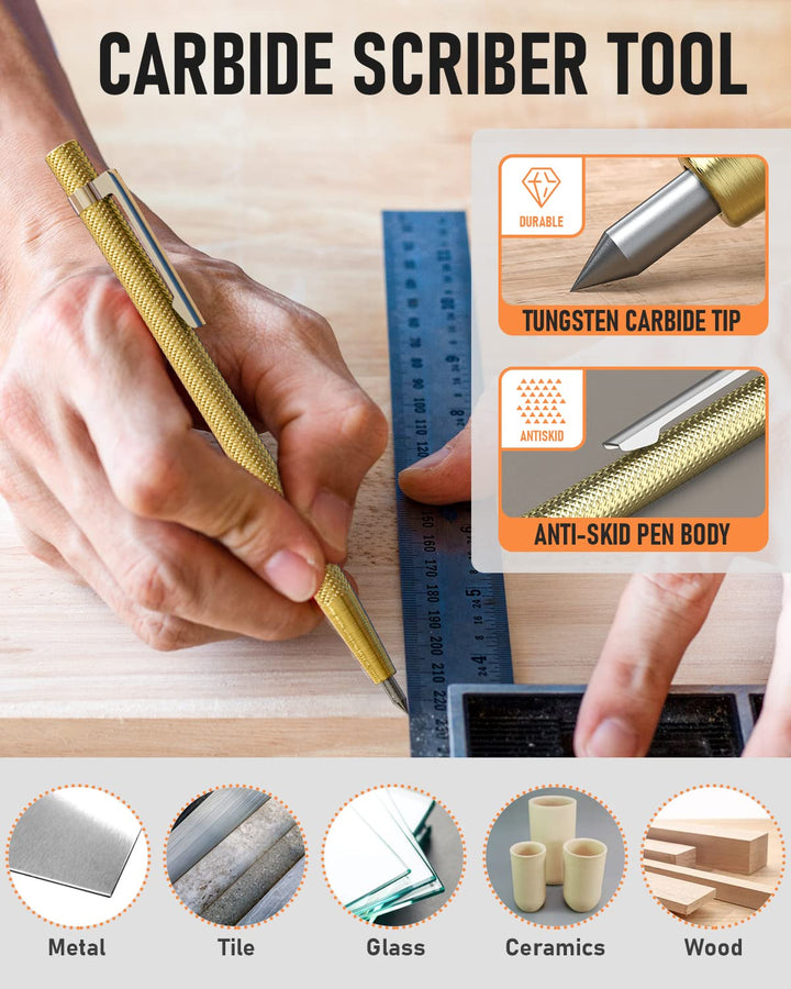 Nicpro 15 Pack Carpenter Pencil Set with Sharpener, Mechanical Carpenter Pencils with 40 Refill, Automatic Center Punch and Carbide Scribe Tool, Heavy Duty Construction Pencil for Architect-With Case