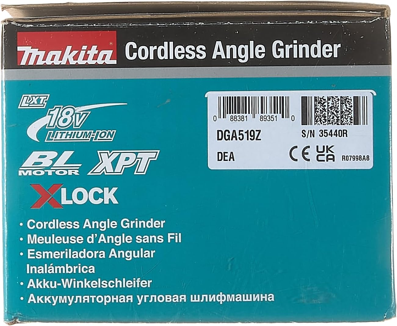 Makita DGA519Z 18V Brushless X-Lock Angle Grinder, 125 mm Size