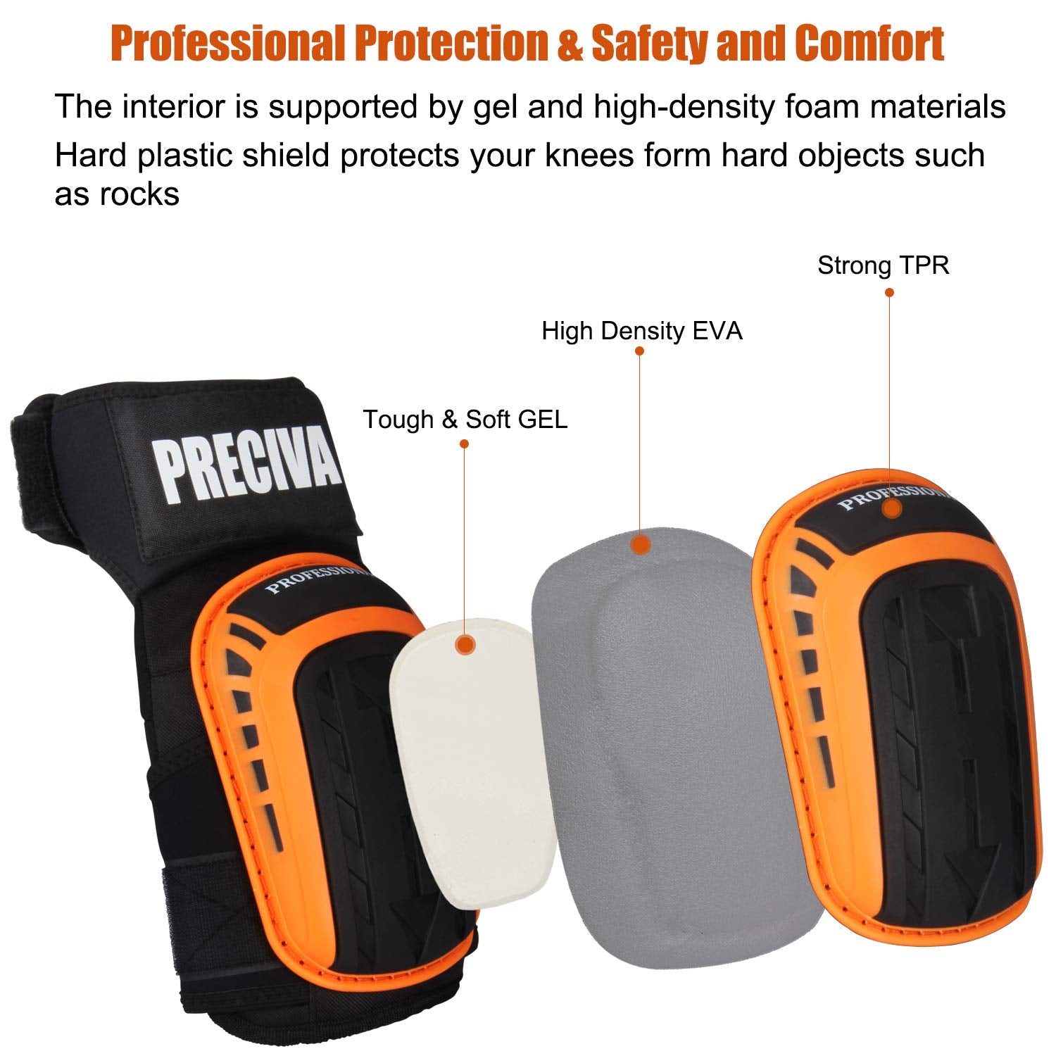Knee Pads for Work, Preciva Construction Gel Knee Pads Tools, Heavy Duty Comfortable Anti-slip Foam Knee Pads for Cleaning Flooring and Garden, Strong Durable Straps, 1 Pair for Men, Women
